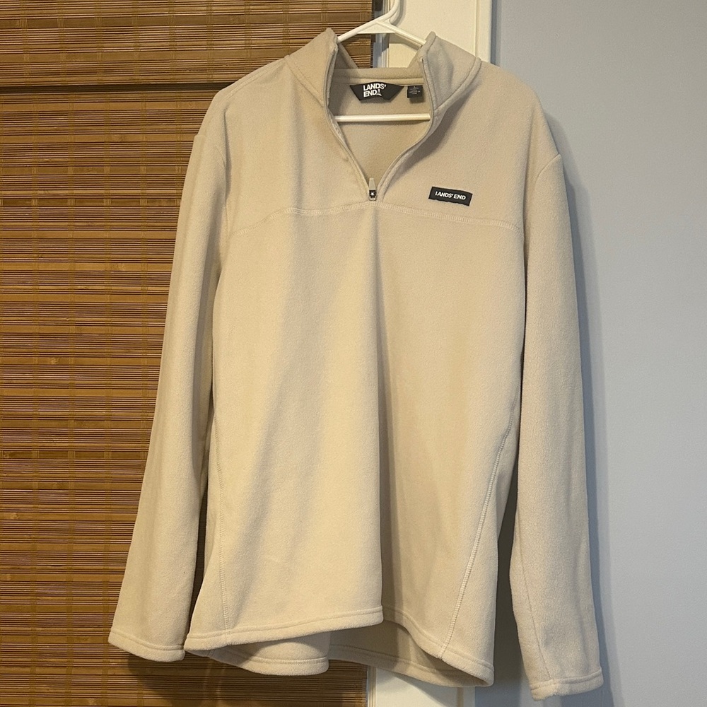 Lands' End Beige Fleece Quarter-Zip Pullover